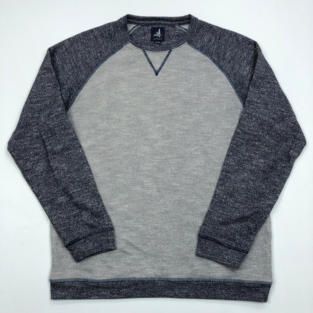 Johnnie-O Sweatshirt Mens Medium Gray Navy Raglan Colorblock Crew Neck JMKO3650